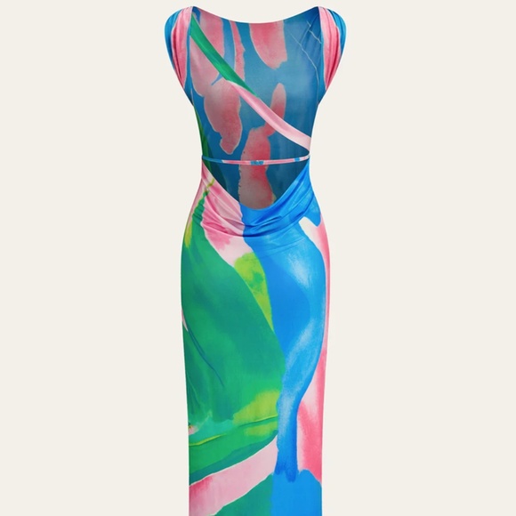 Monet Garden Print Sleeveless Long Dress - Size Large - Picture 3 of 5